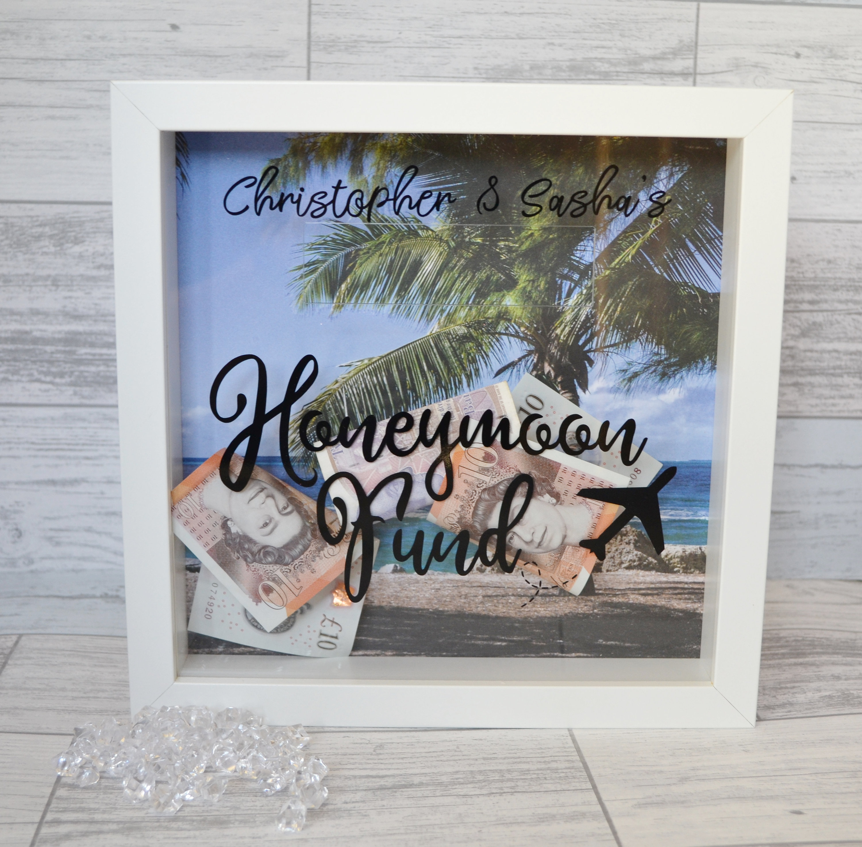 Honeymoon fund personalized money box valentine's day gift.