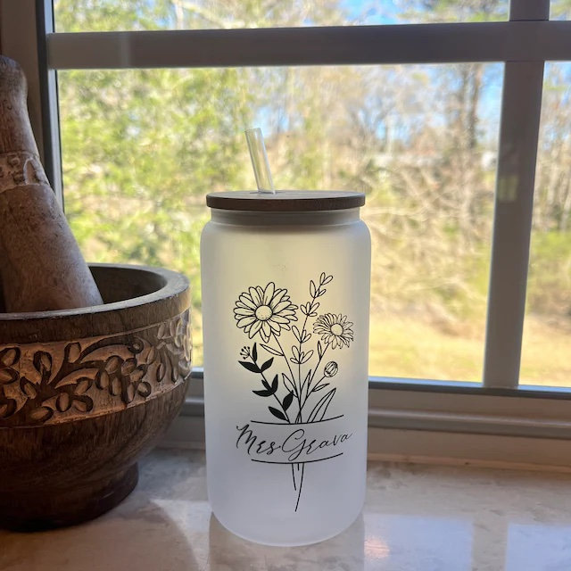 50%OFF⭐️Personalized Iced Coffee Glass Tumbler  With Name And Birth Flower