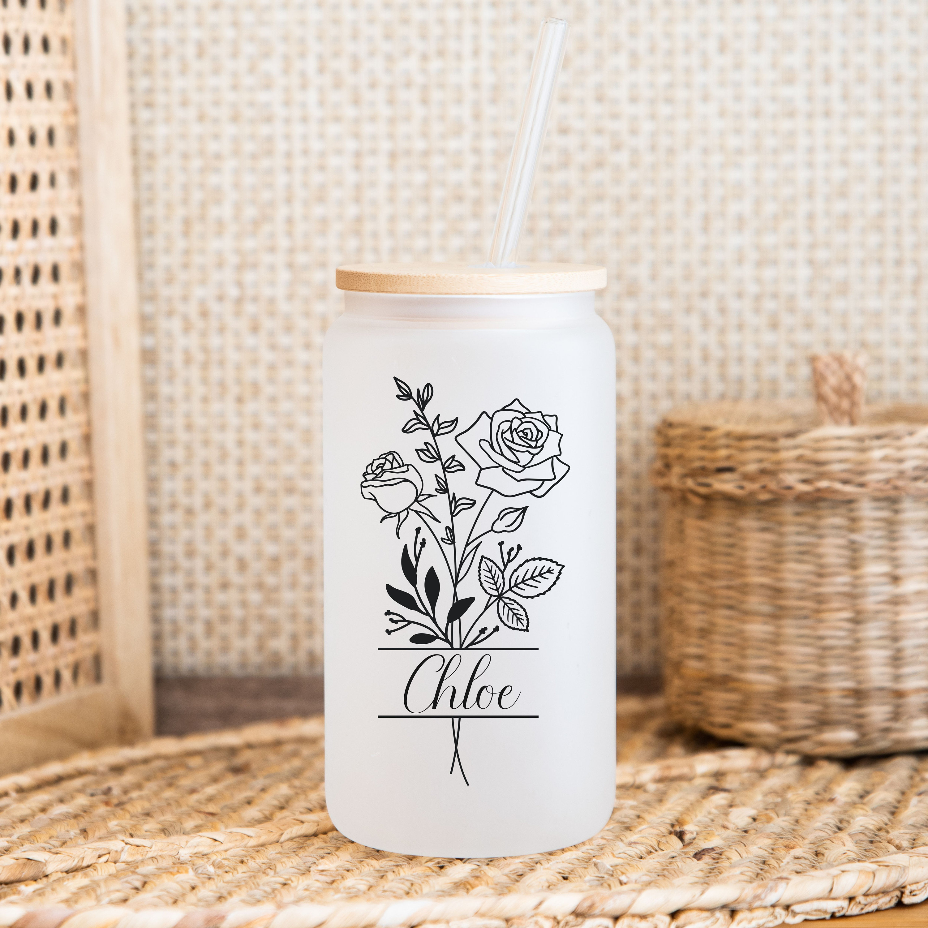 50%OFF⭐️Personalized Iced Coffee Glass Tumbler  With Name And Birth Flower