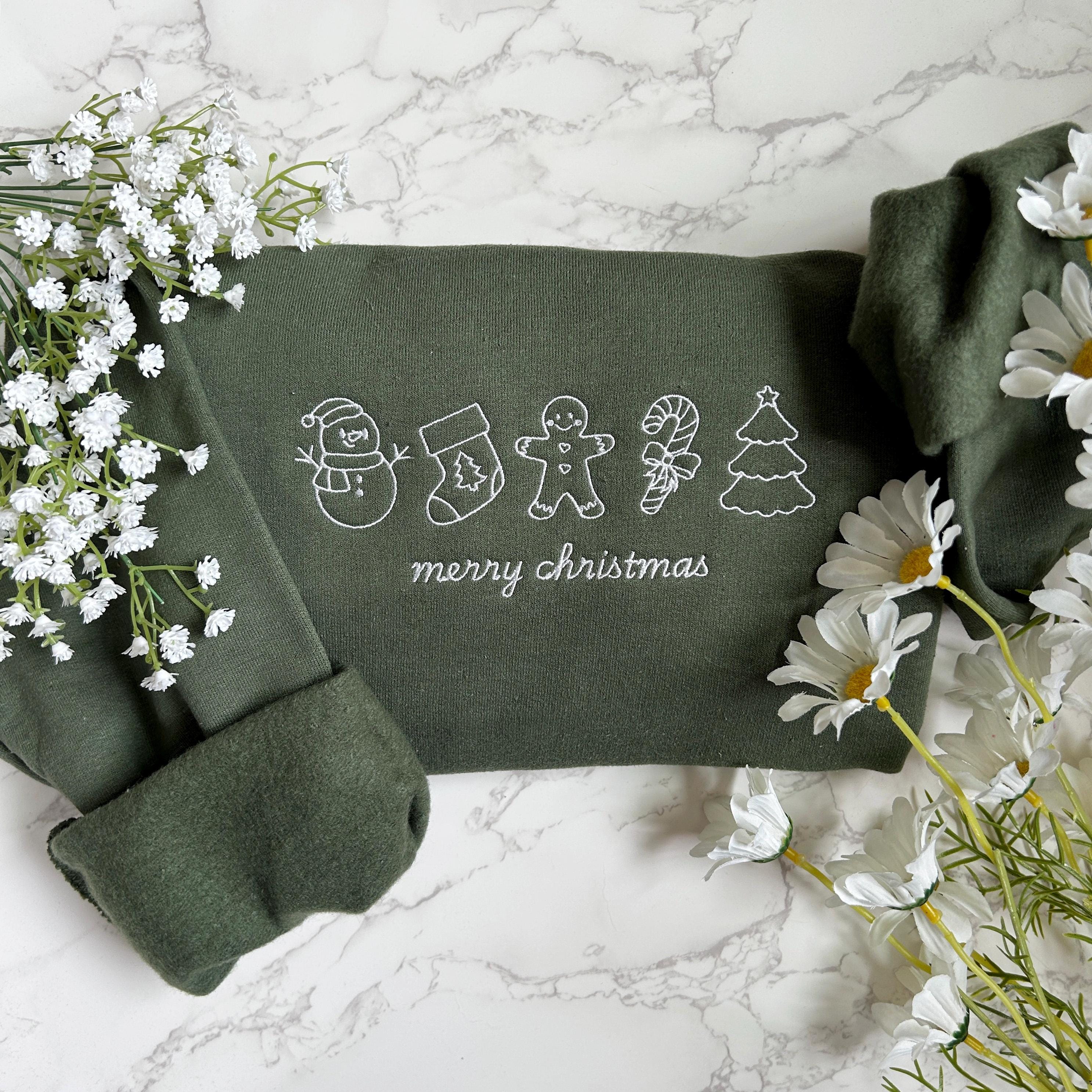 Embroidered Merry Christmas Sweatshirt, Embroidered Christmas Crewneck Sweatshirt, Embroidered Gingerbread Sweater, Custom Xmas Gift