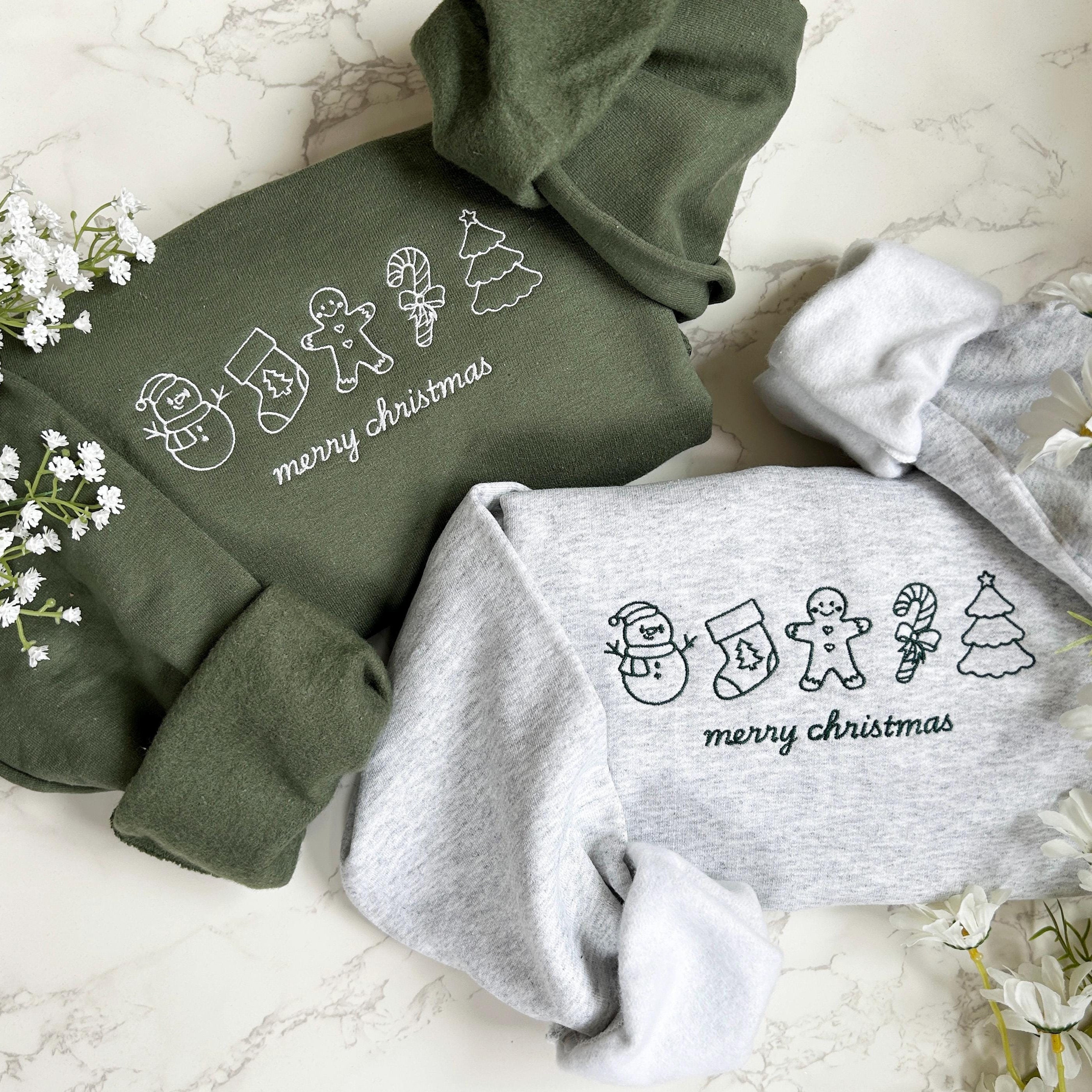 Embroidered Merry Christmas Sweatshirt, Embroidered Christmas Crewneck Sweatshirt, Embroidered Gingerbread Sweater, Custom Xmas Gift