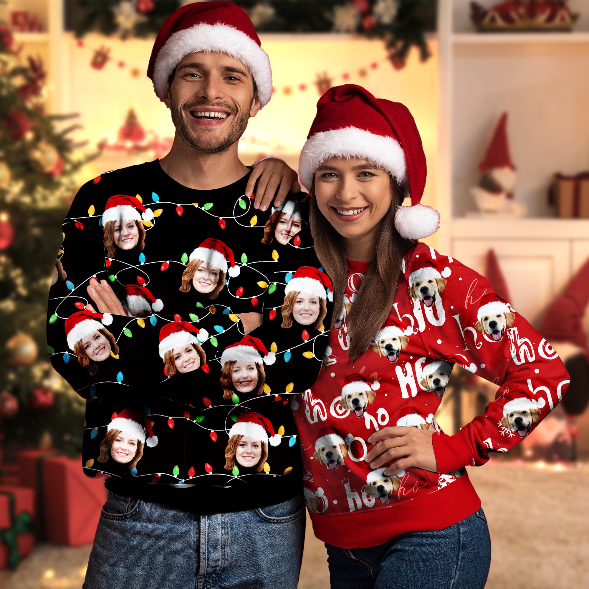 Custom Ugly Christmas Face Sweatershirt & Hoodie, Personalized Dog Face Couples Hoodie , Custom Sweatershirt for man woman