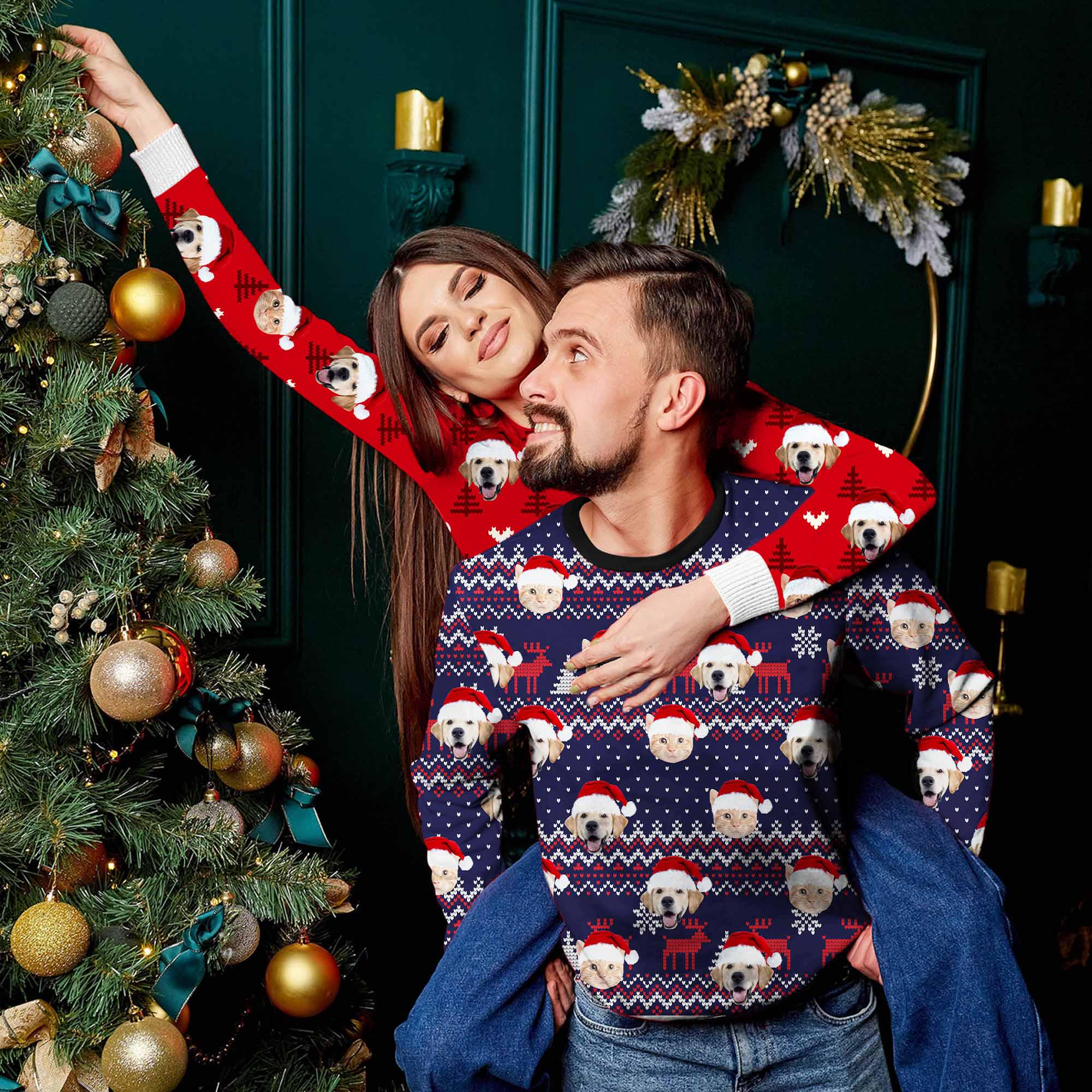 Custom Ugly Christmas Face Sweatershirt & Hoodie, Personalized Dog Face Couples Hoodie , Custom Sweatershirt for man woman