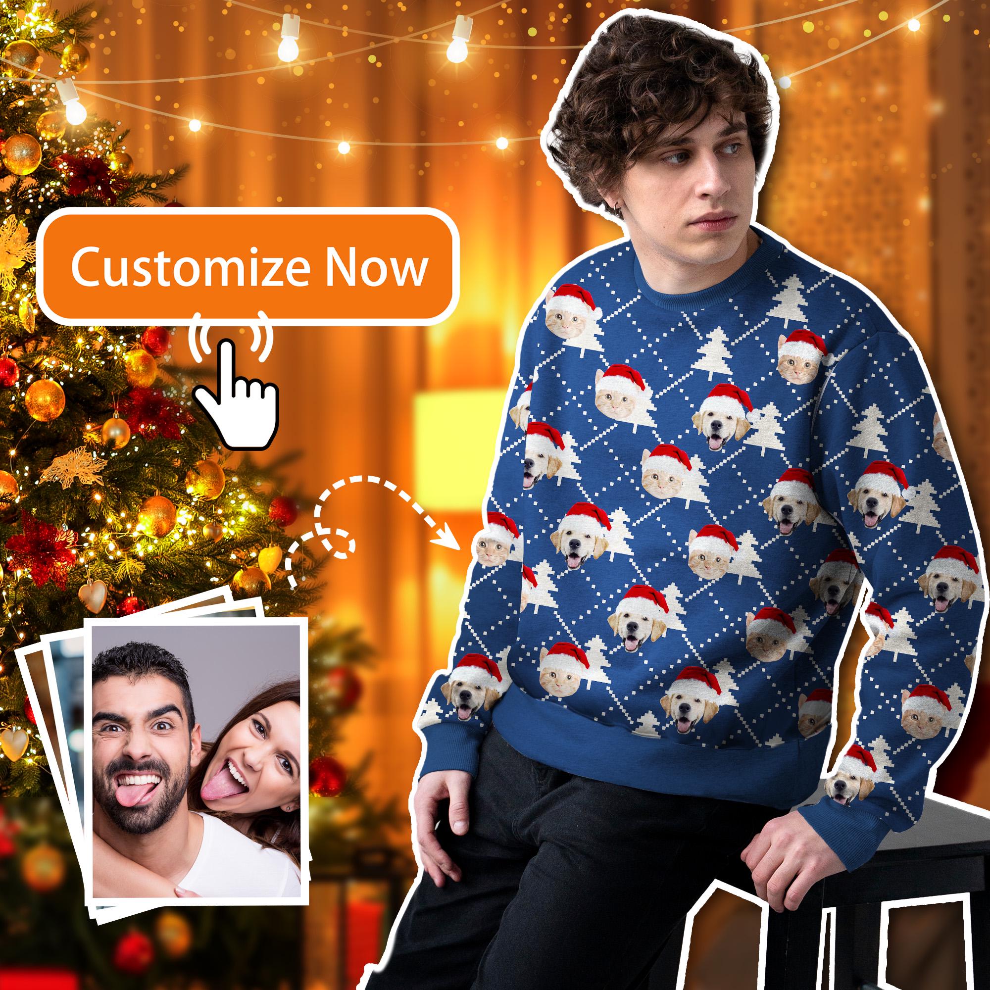 Custom Ugly Christmas Face Sweatershirt & Hoodie, Personalized Dog Face Couples Hoodie , Custom Sweatershirt for man woman