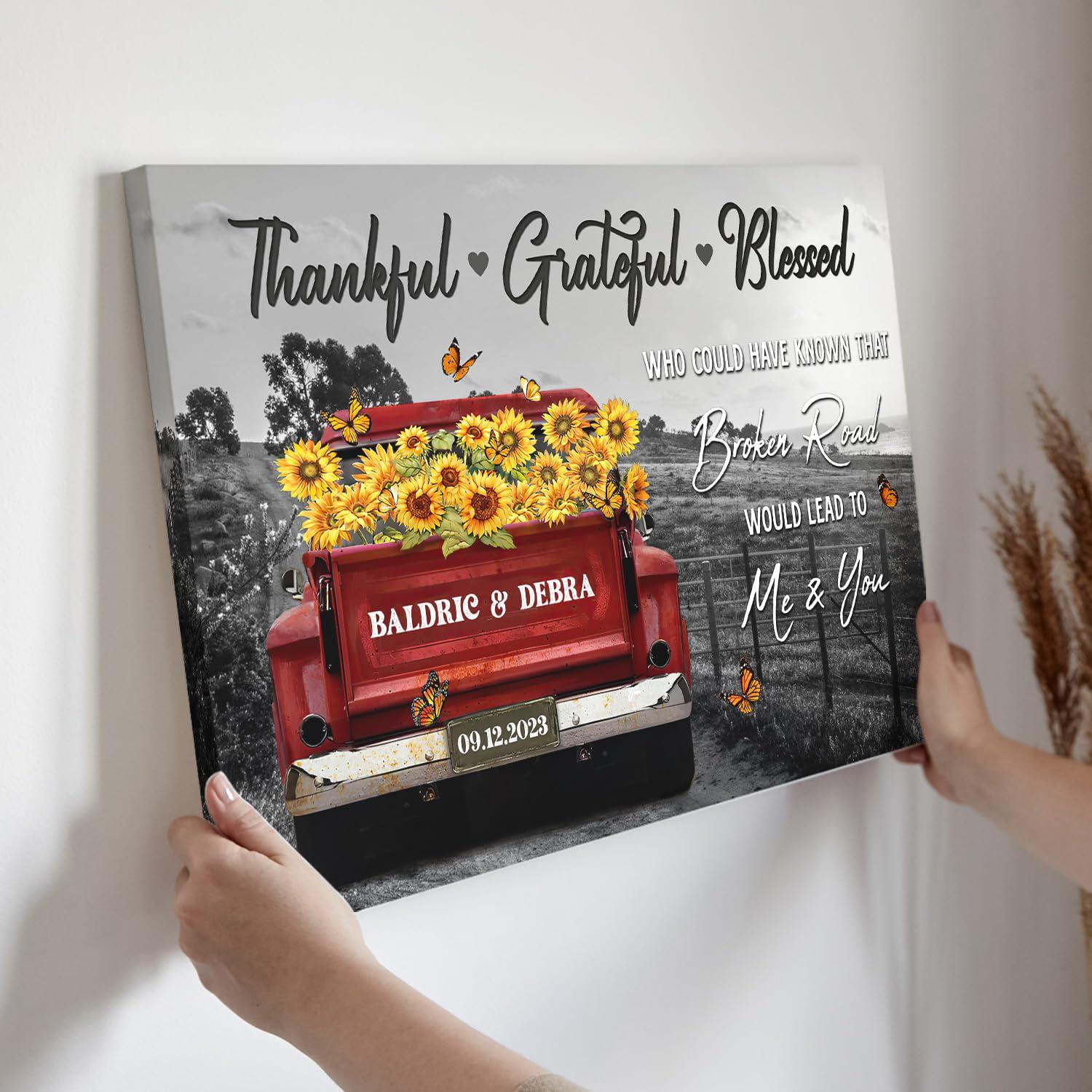 Custom Vintage Truck Sunflower Farmhouse Canvas Gift