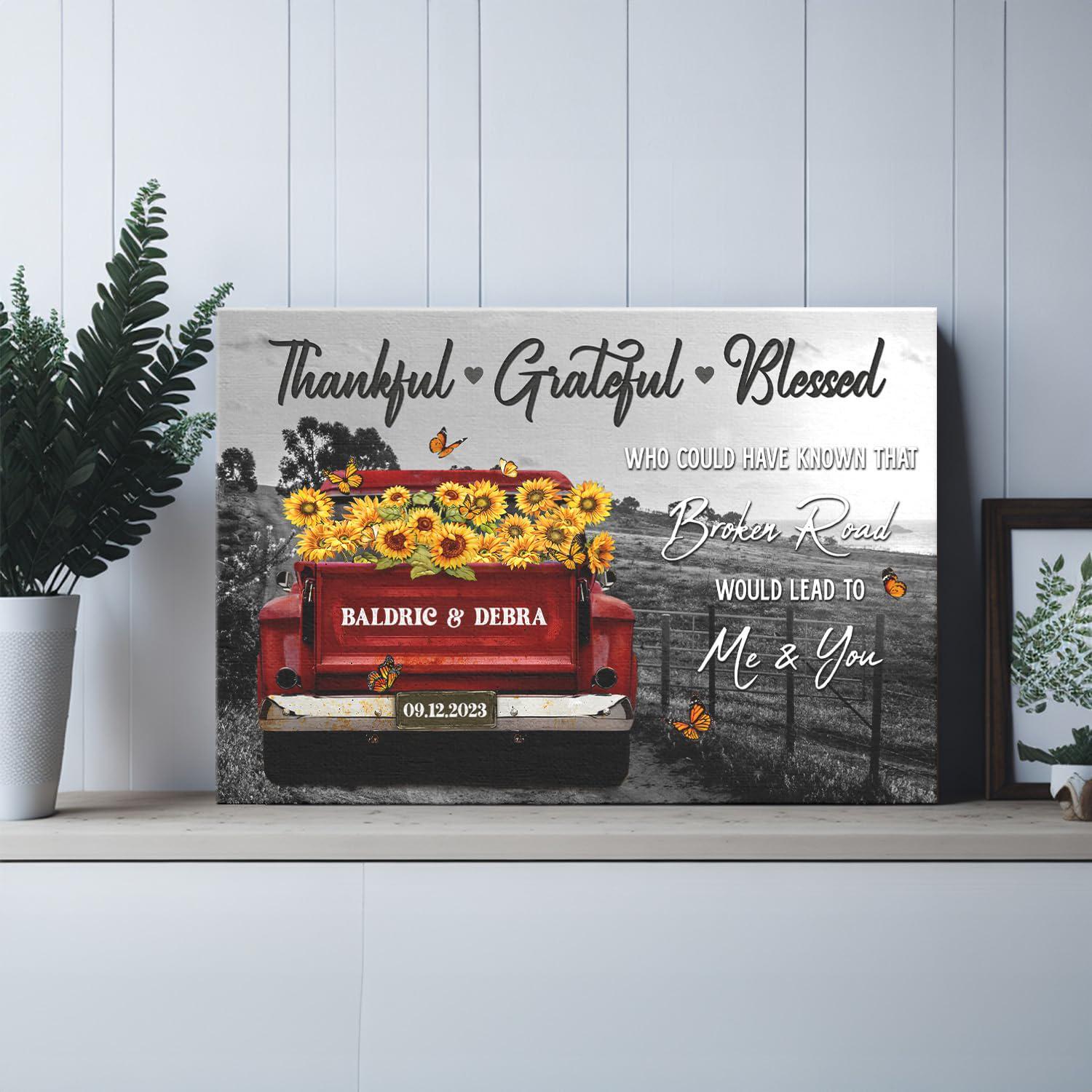Custom Vintage Truck Sunflower Farmhouse Canvas Gift