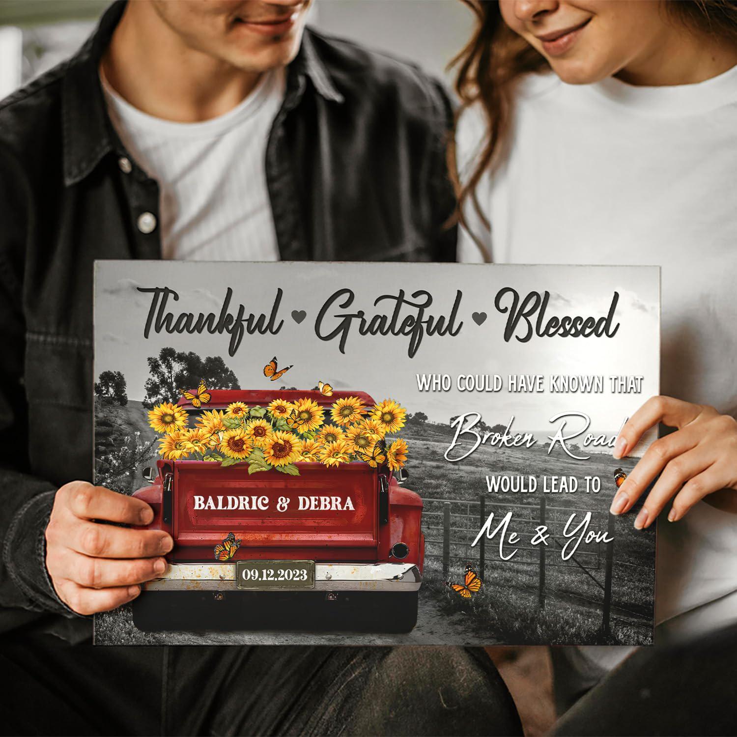 Custom Vintage Truck Sunflower Farmhouse Canvas Gift