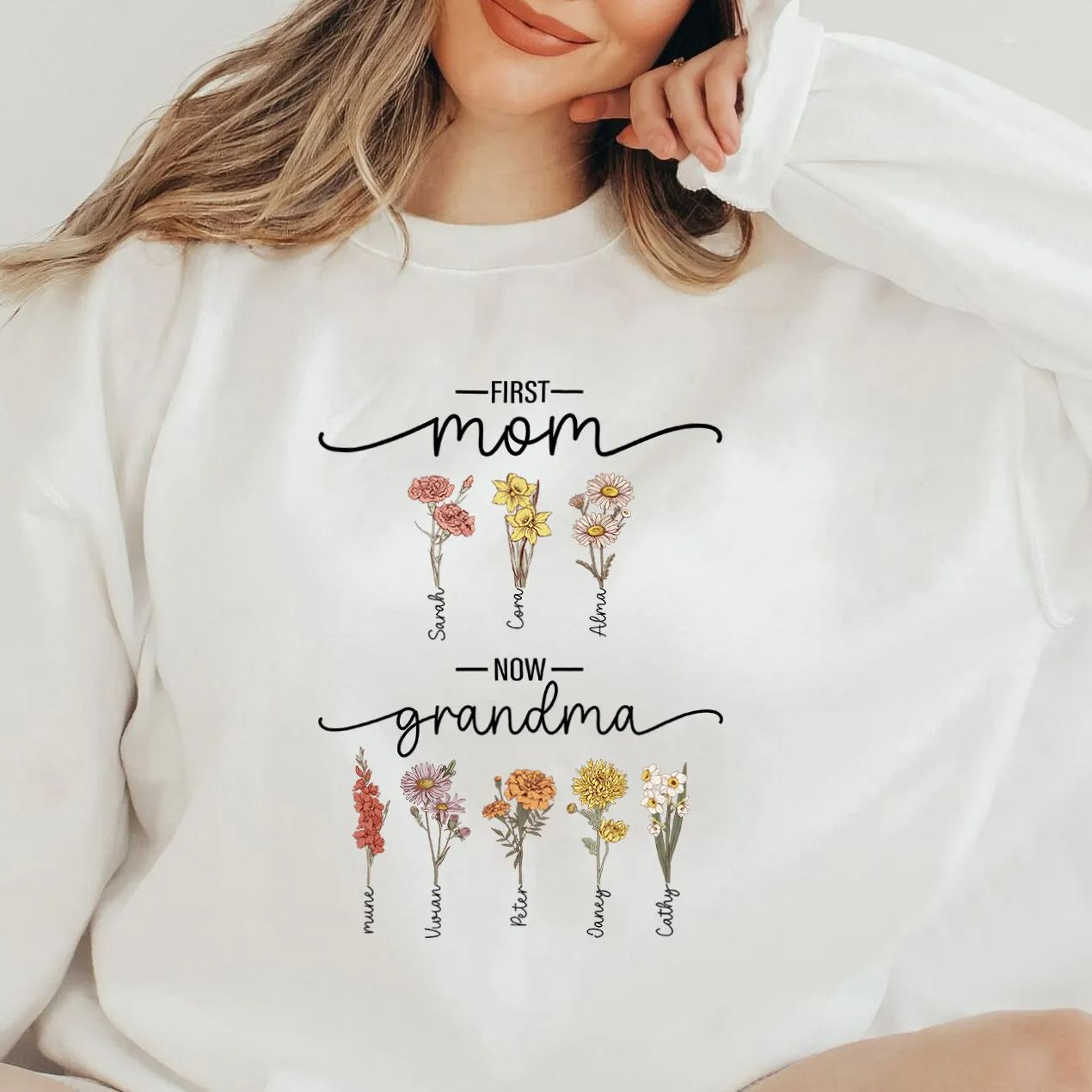[Copy]Birth Flower Family Bouquet Custom Hoodie/Crewneck/T-shirt (AI Processed)