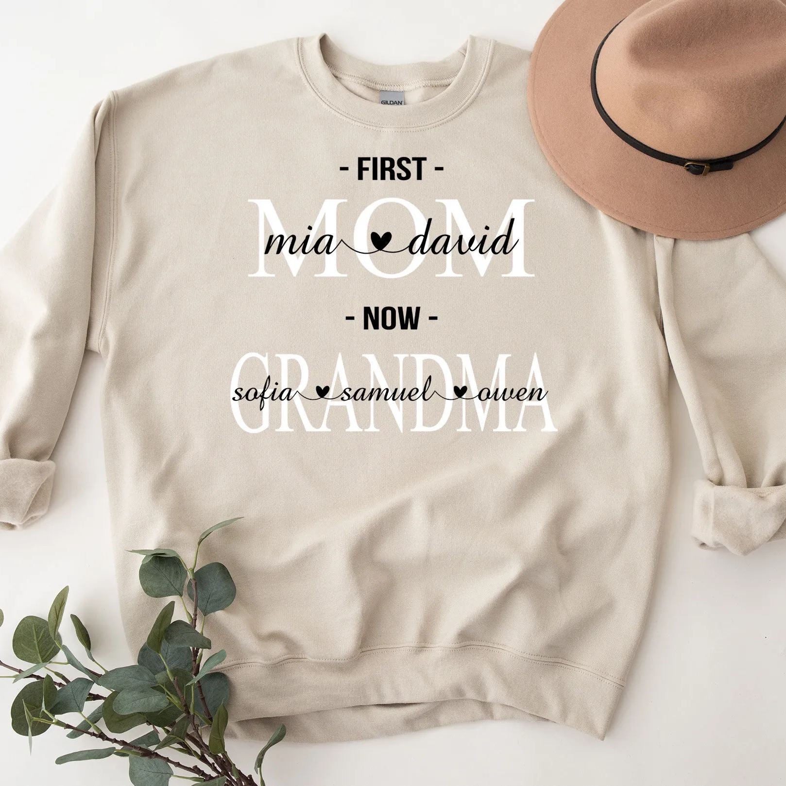 Personalized First Mom Now Grandma Shirt Mom With Kids Names Sweatshirt