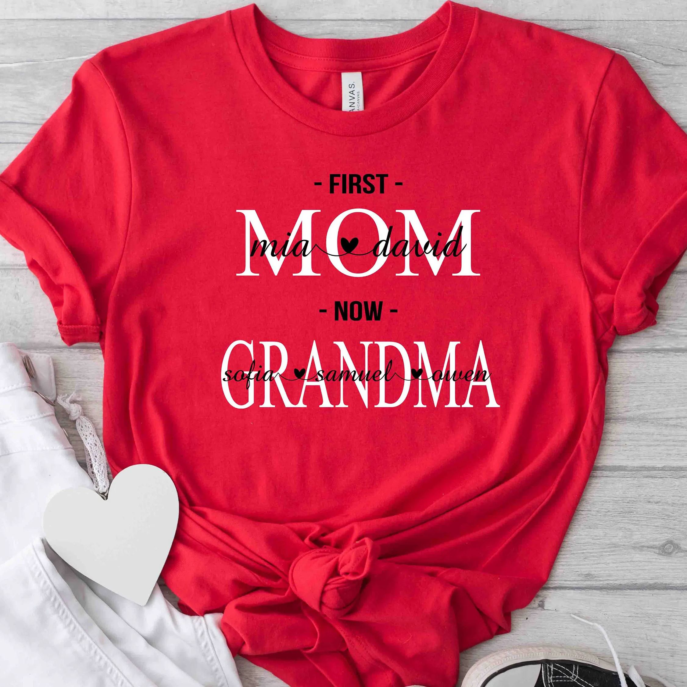 Personalized First Mom Now Grandma Shirt Mom With Kids Names Sweatshirt