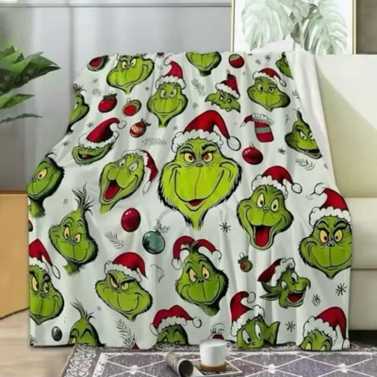 Christmas Checkered Anime Cartoon Throw Blanket