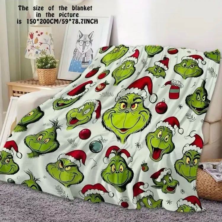 Christmas Checkered Anime Cartoon Throw Blanket