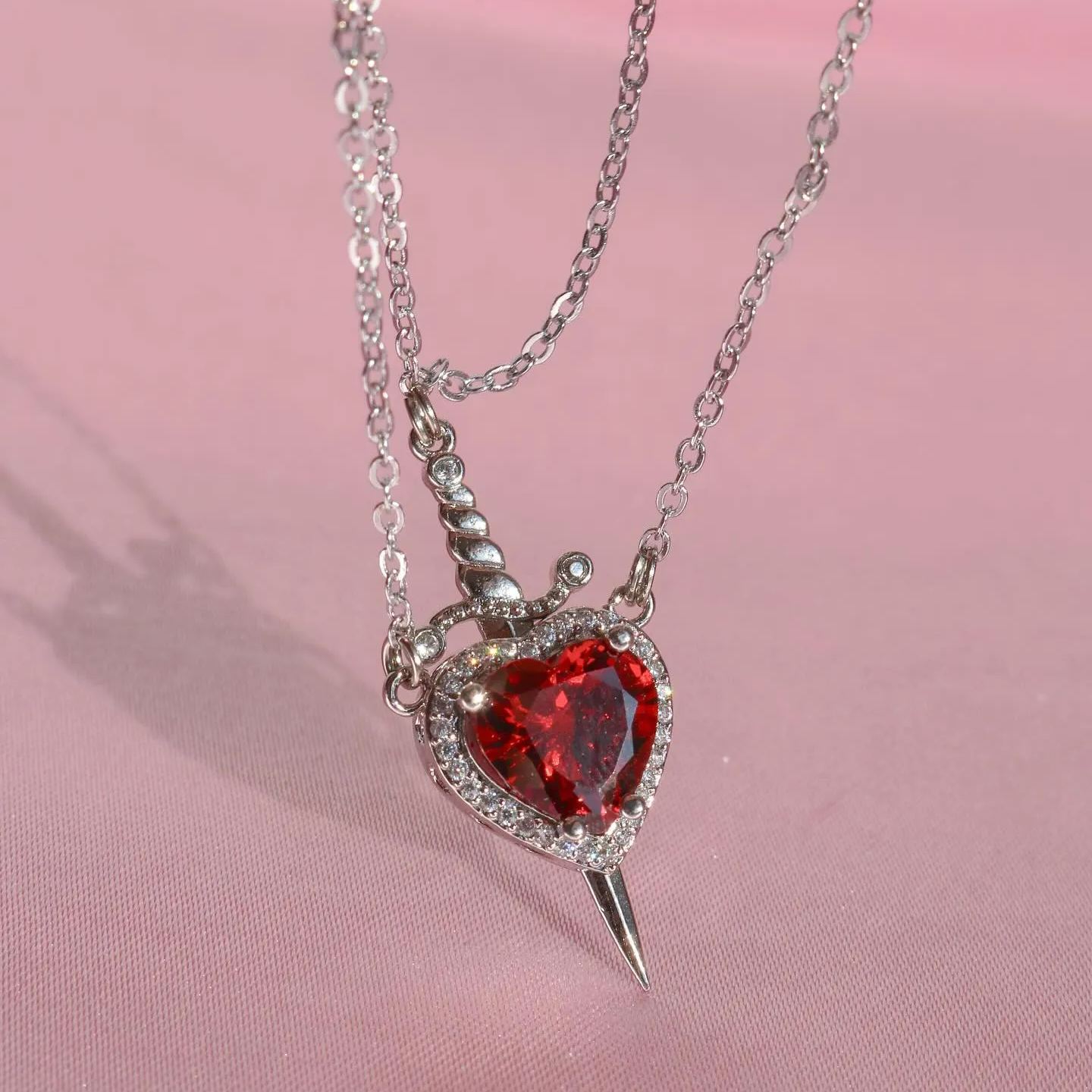 Matching Rose & Sword Couple Necklaces