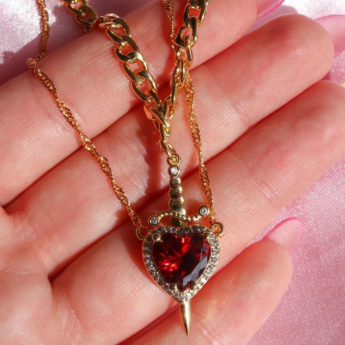 Matching Rose & Sword Couple Necklaces
