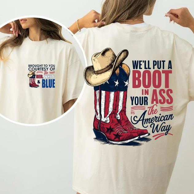 "American Attitude" Flag & Cowboy Boot Tee