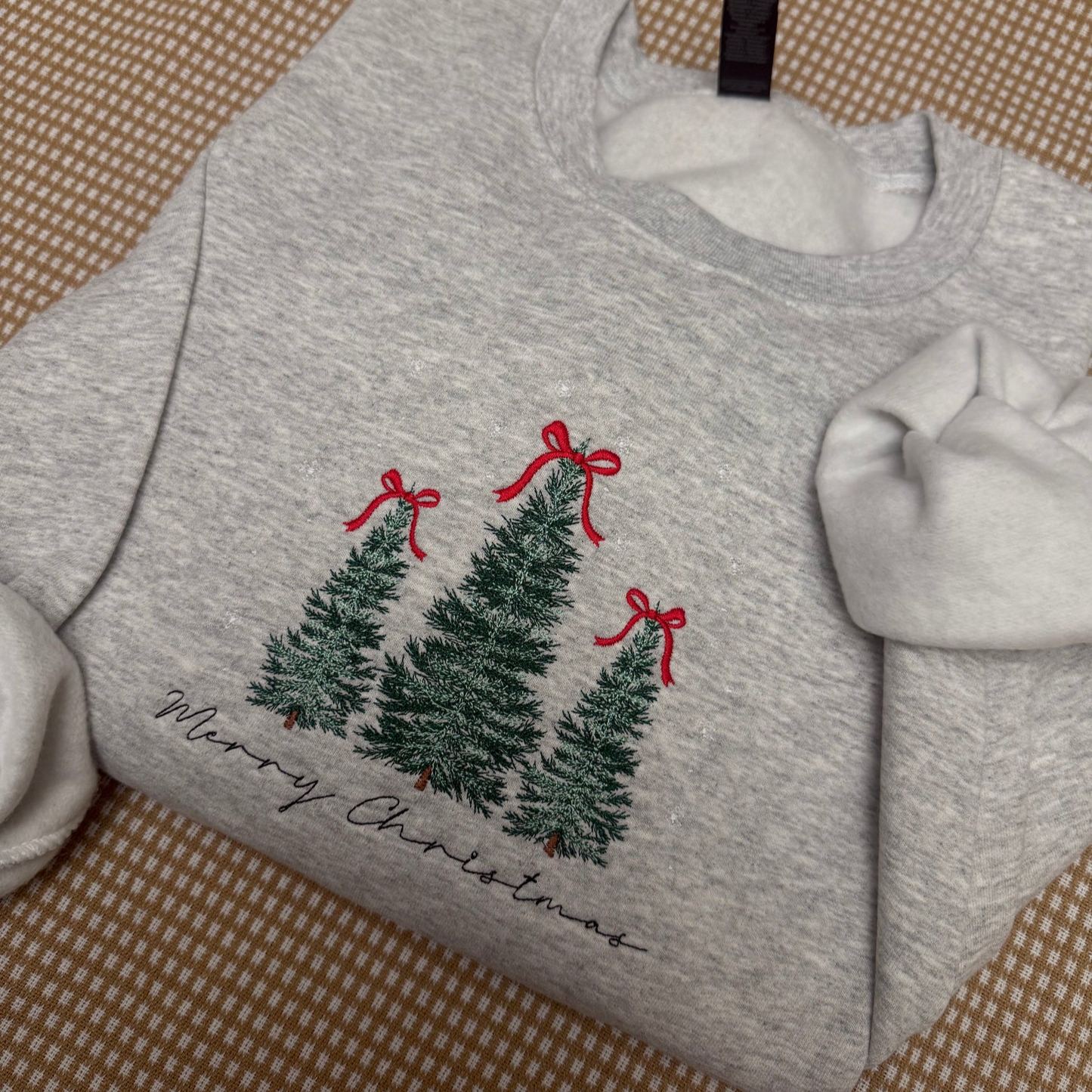 Merry Christmas trees embroidered sweatshirt