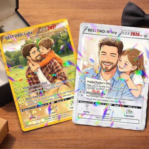 Custom Father's Day Pokémon Card – Personalized Anime Dad Gift with Photo & Holographic Finish