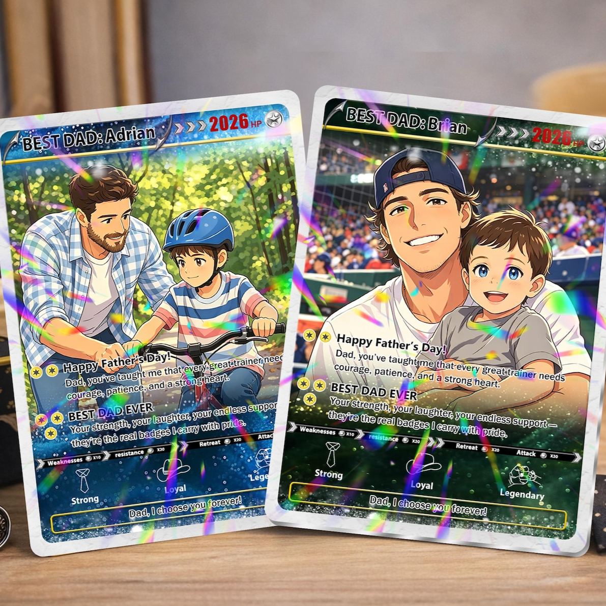 Custom Father's Day Pokémon Card – Personalized Anime Dad Gift with Photo & Holographic Finish
