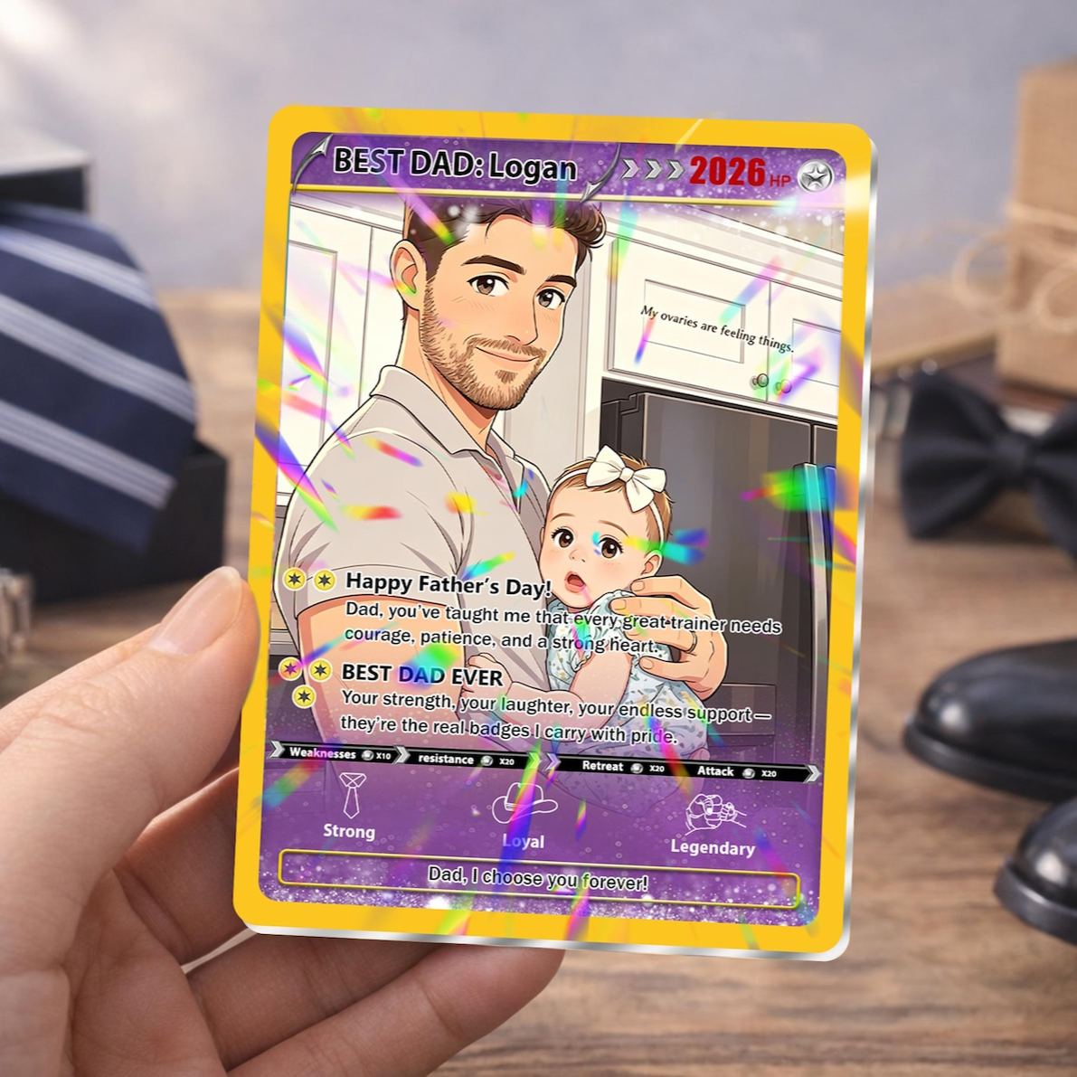 Custom Father's Day Pokémon Card – Personalized Anime Dad Gift with Photo & Holographic Finish