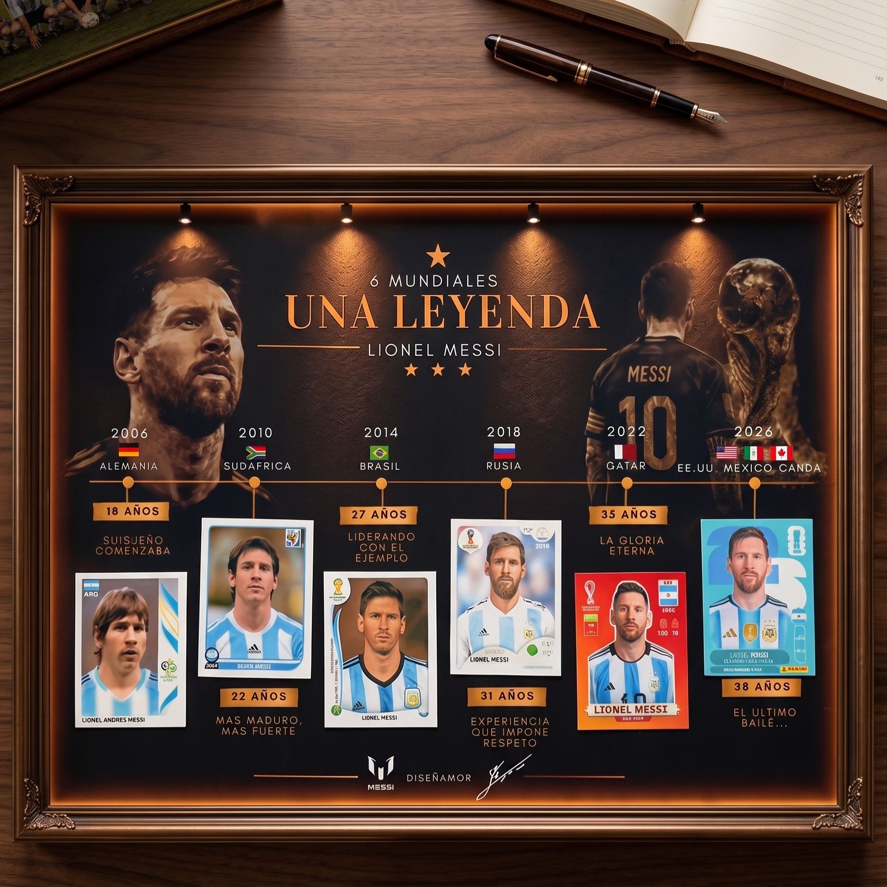 Lionel Messi "Una Leyenda" Luxury LED Shadow Box – 6x World Cup Career Evolution Frame (2006-2026)