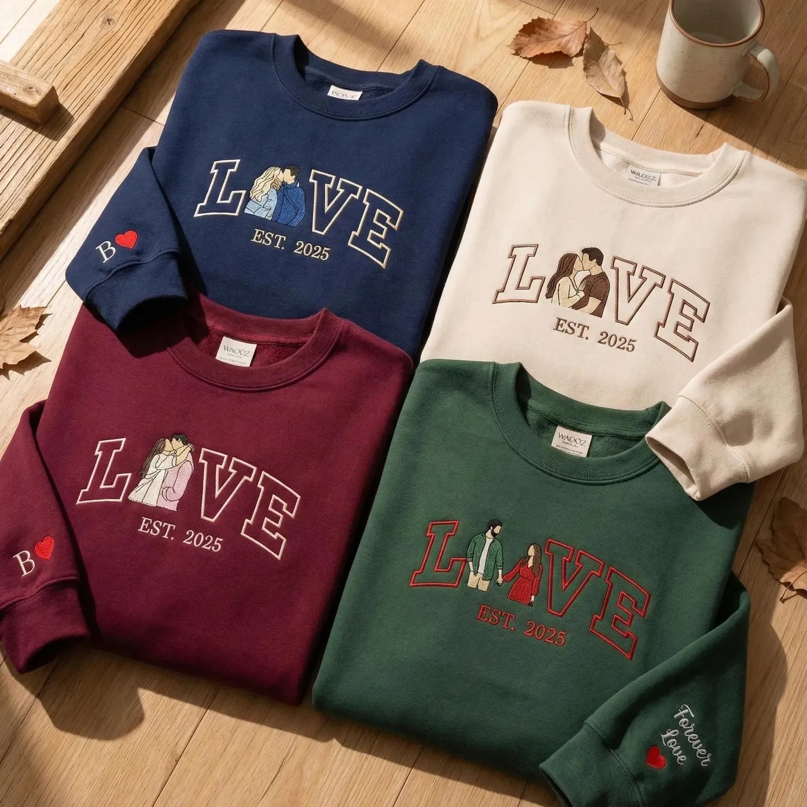 Personalized Embroidered Photo Couple LOVE Est Year Sweatshirt