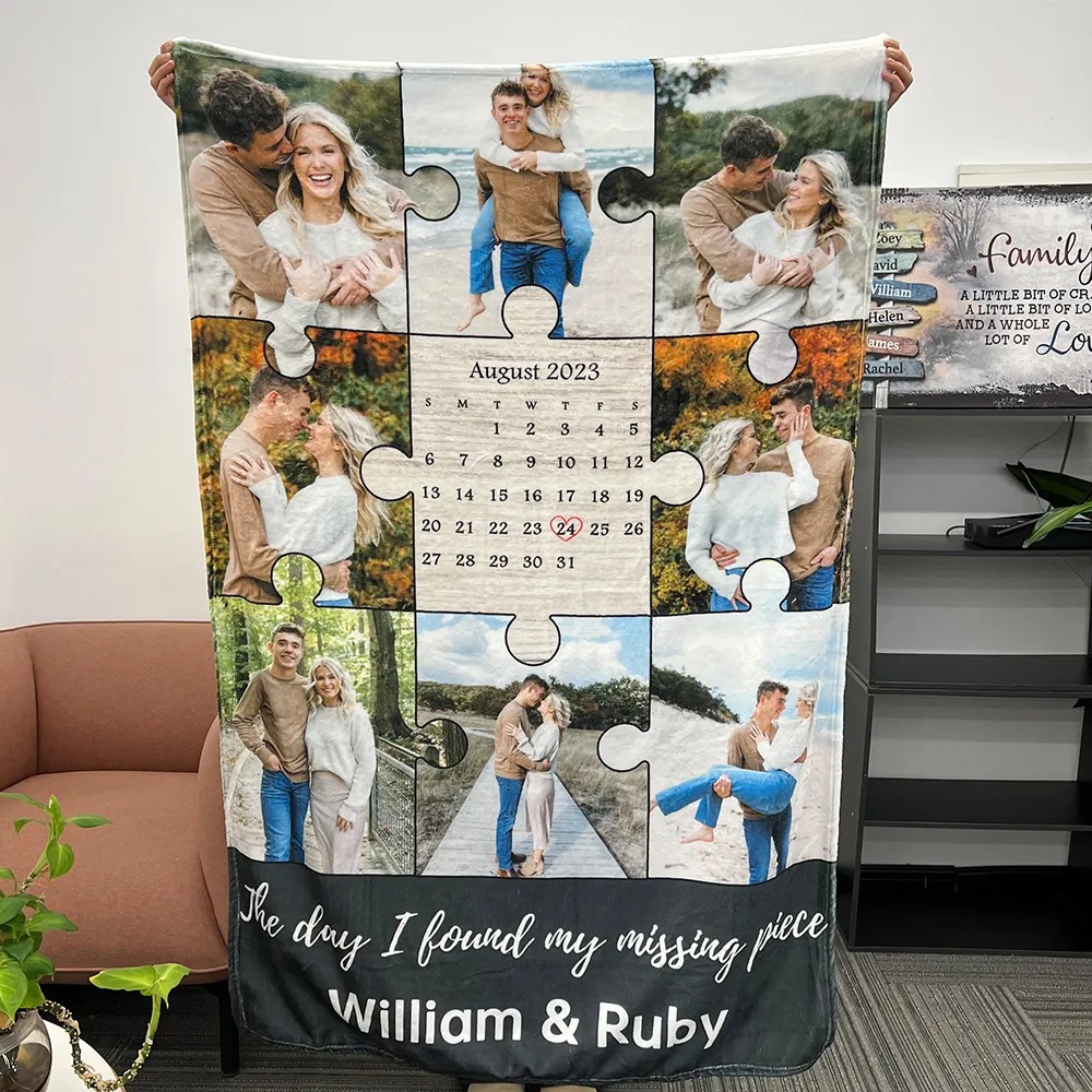 The Day I Found My Missing Piece Custom Couple Photos Blanket🧩