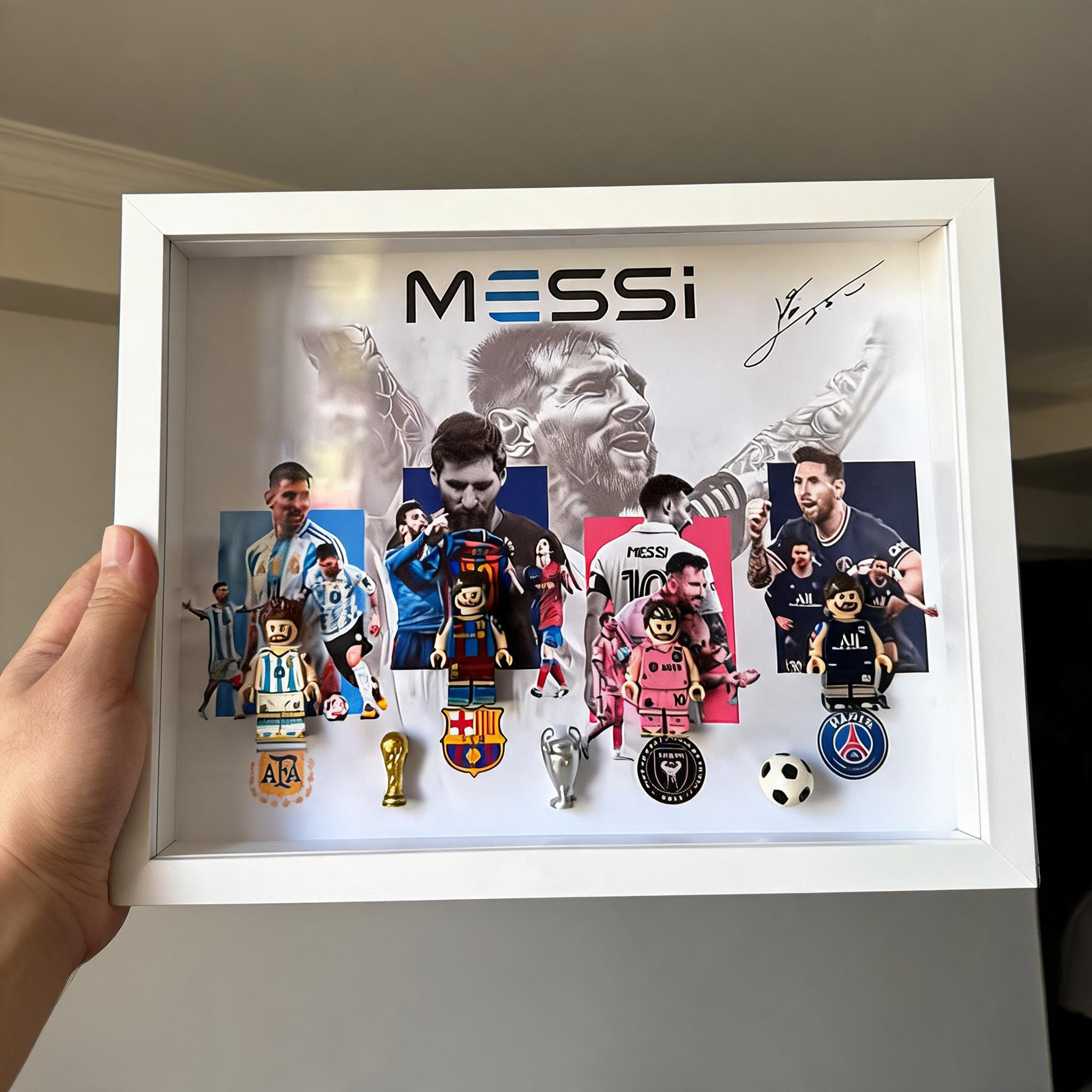 Messi 3D Collector’s Display Case – Football Legend Shadow Box with Depth Effect