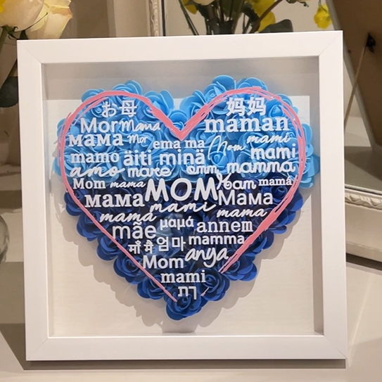 100 Languages Mom Heart Shaped Flower Shadow Box