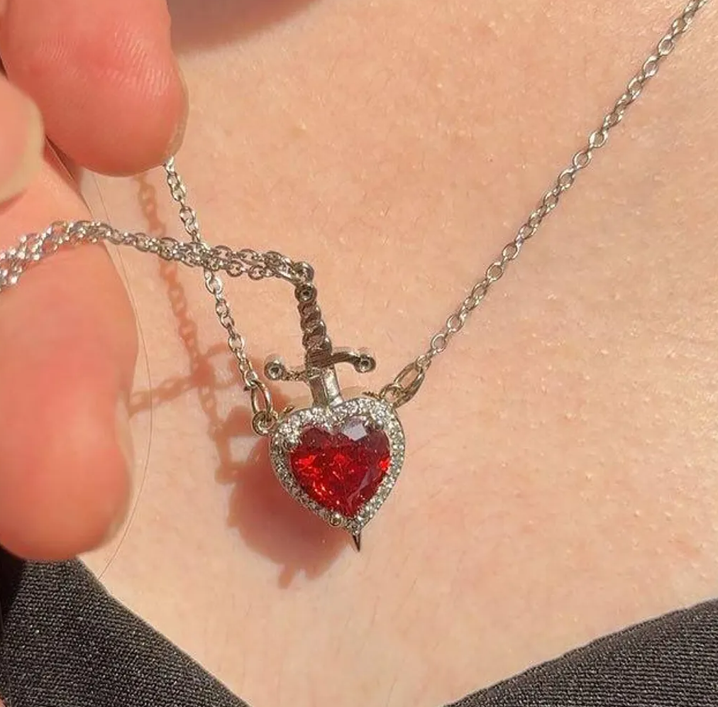 Matching Rose & Sword Couple Necklaces