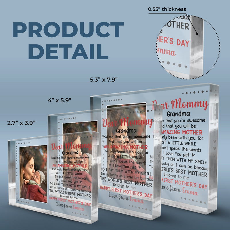 Custom Photo The World's Best Mother - Family Personalized Custom Rectangle Shaped Acrylic Plaque - Mother's Day, Baby Shower Gift, Gift For First Mom