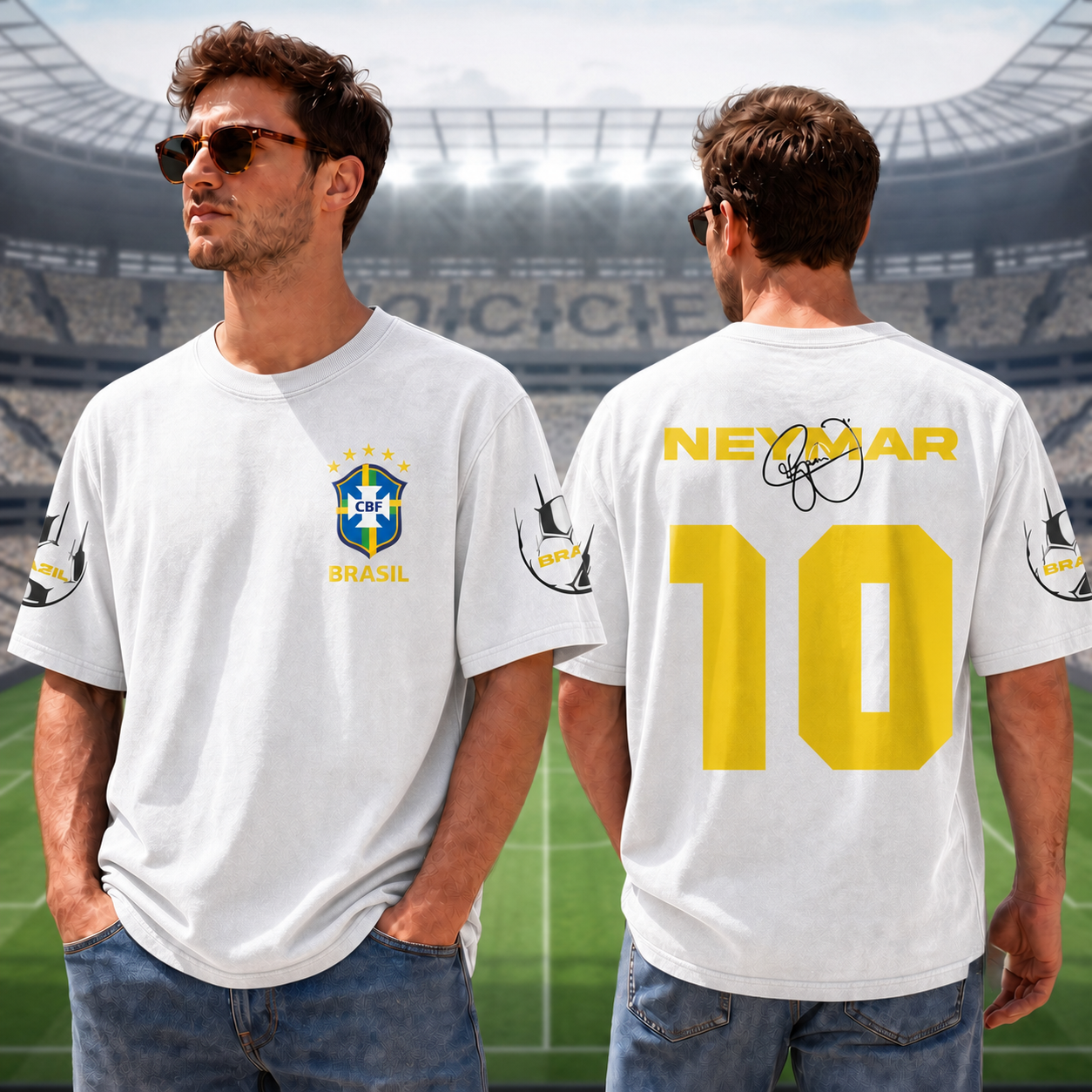 Neymar #10 Brazil Football Vintage Washed Streetwear Shirt
