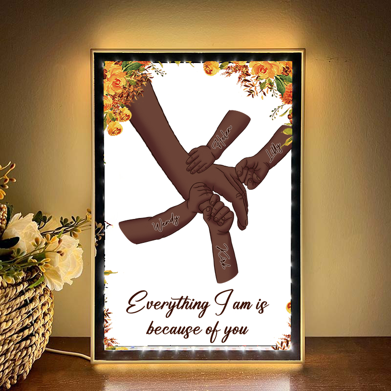 Mom Everything We Are Is Because Of You - Personalized Frame Mirror Light Box