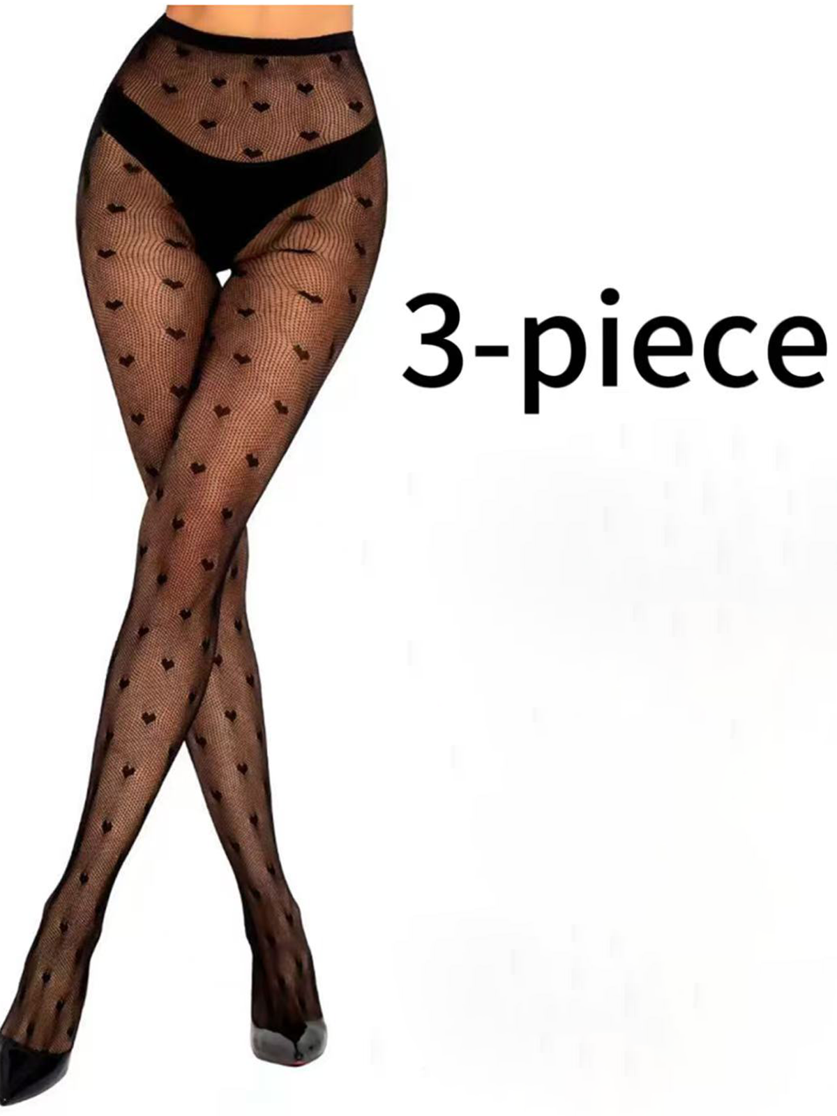 Women's Black Fishnet High Waist Gothic Tights (3 Pieces)