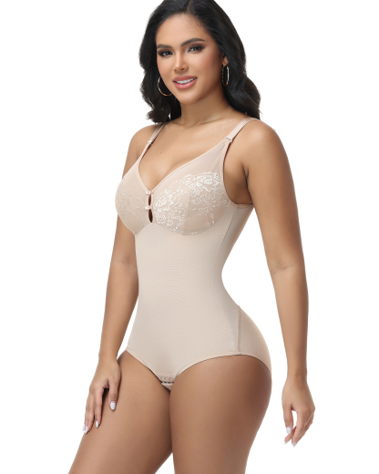 Lace Deep V Keyhole Cutout Bodysuit