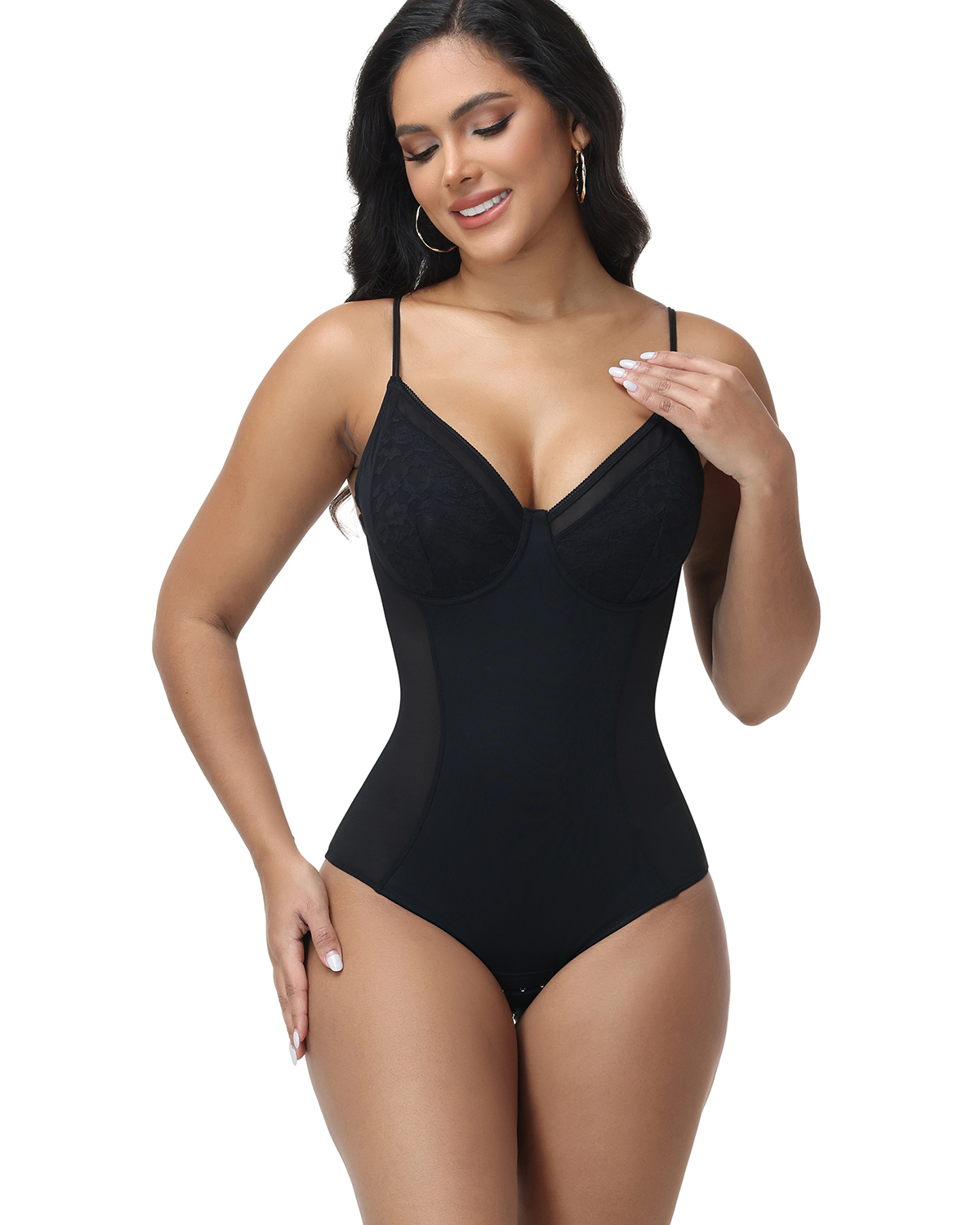 Lace Bust Back Lace-Up Tummy Control Bodysuit Shaper