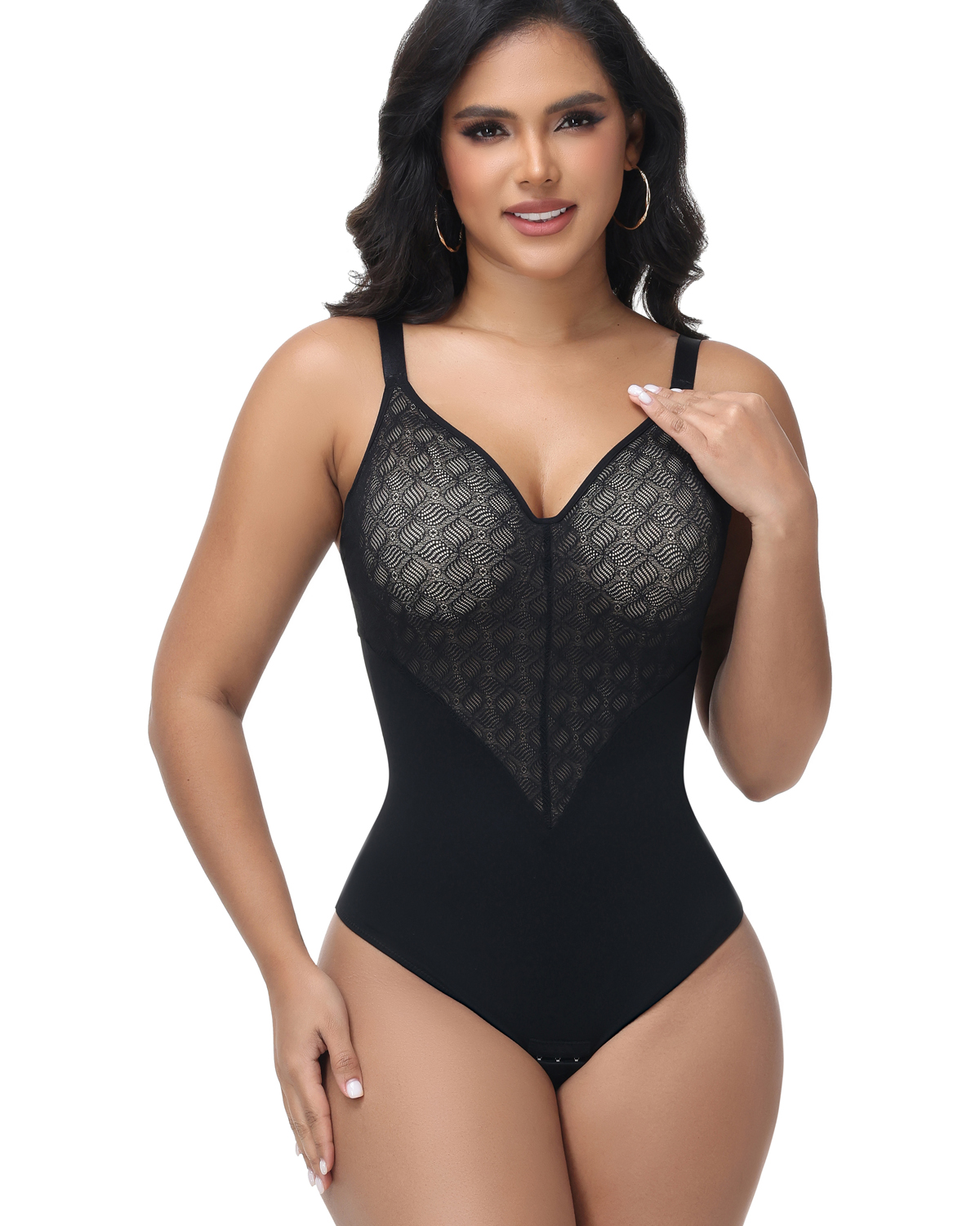 Dress with diamond-shaped lace bodice