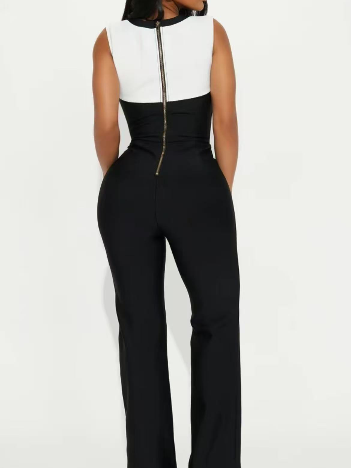 Black And White Splicing Casual Professional Jumpsuit