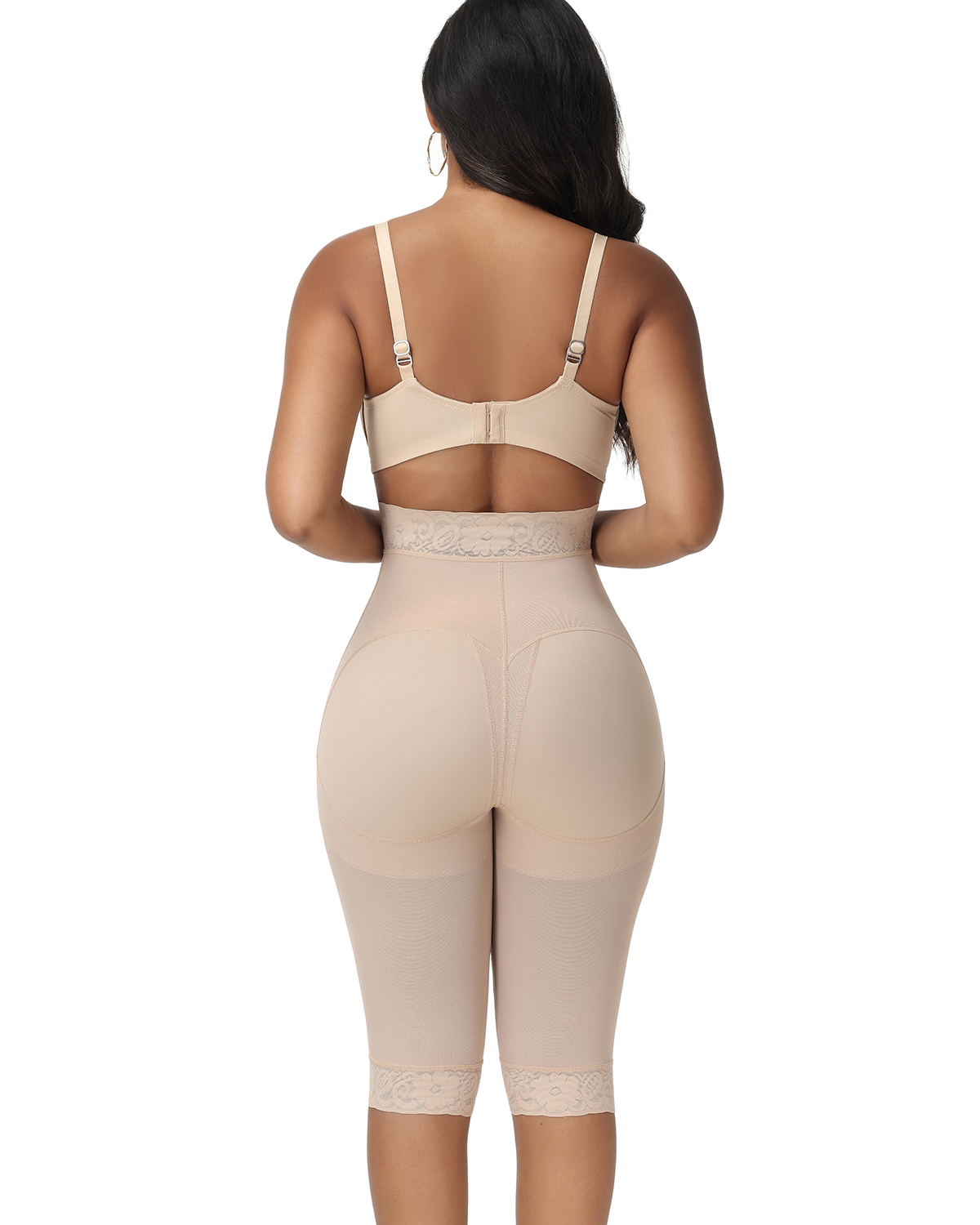 High Waisted Lace Trim Tummy Control Thigh Slimmer