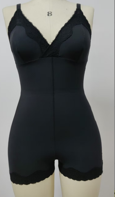 Shapshe® Lace Trim Deep V Mid-Thigh Bodysuit Shaper