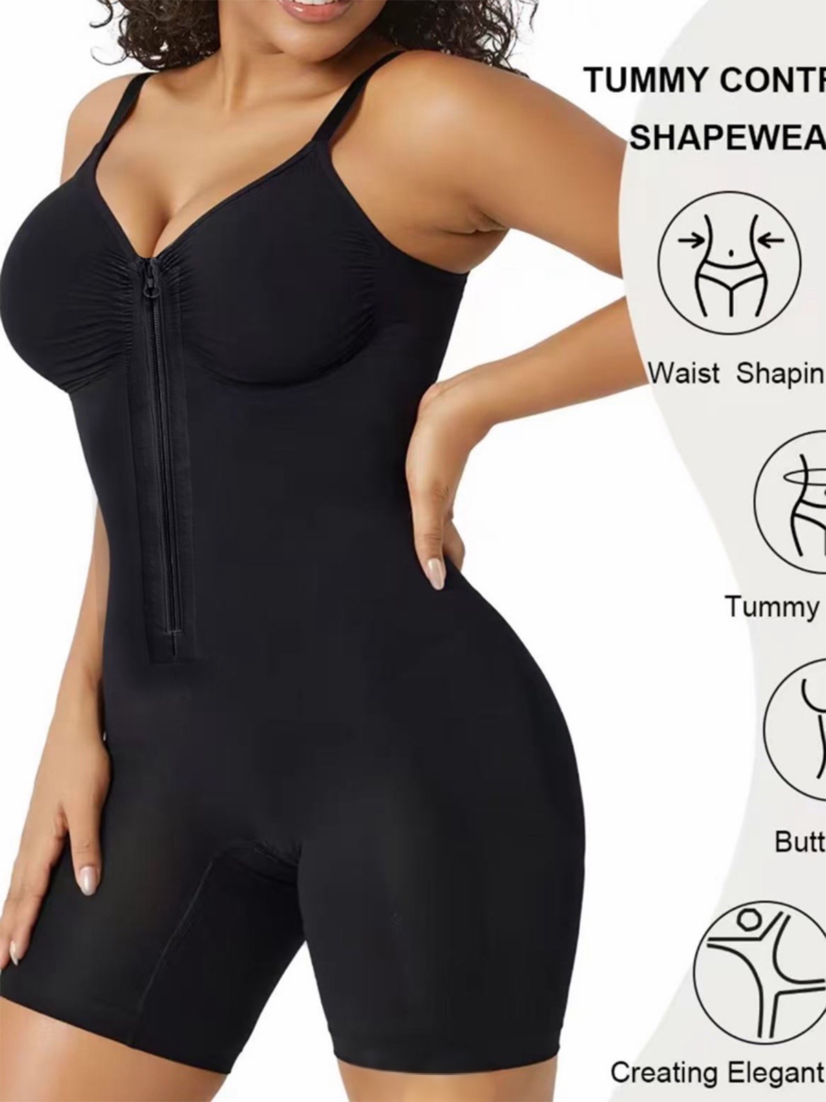 Women's High Elastic Zipper Adjustable Straps Breathable Mesh Design Tummy Control Body Shaper