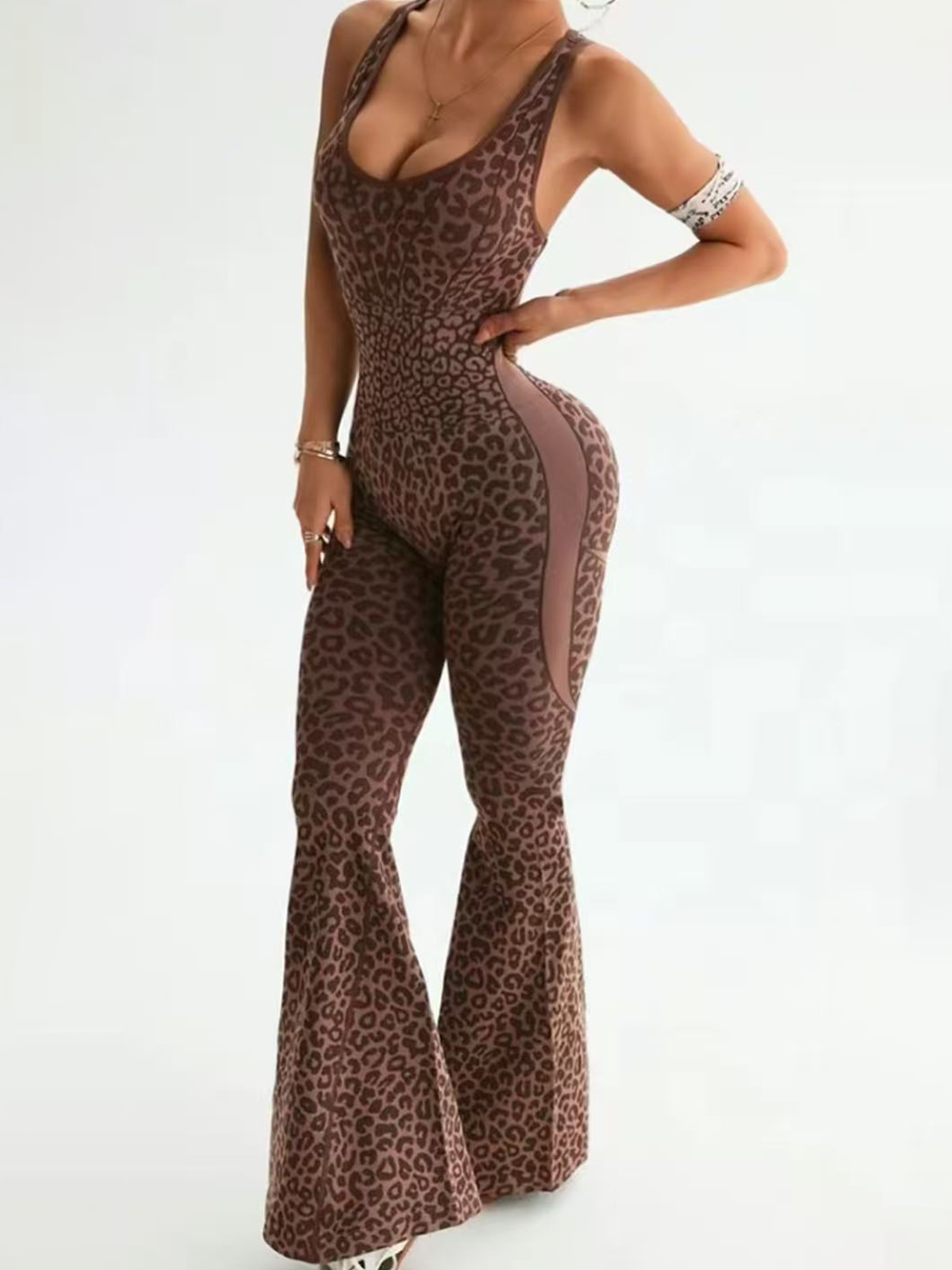 Women's Leopard Print Flared Leggings Bodysuit