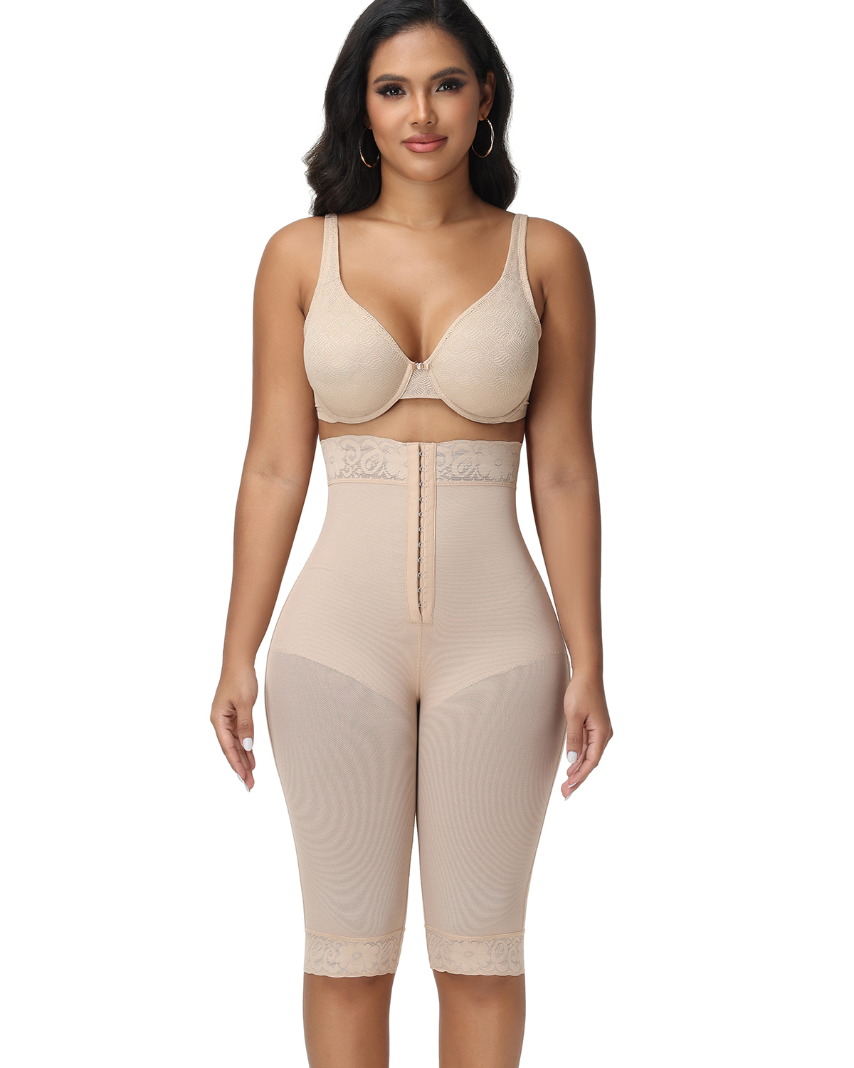 Shapshe® High Waisted Lace Trim Tummy Control Thigh Slimmer