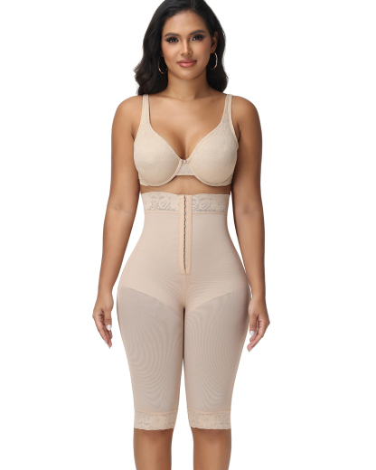 High Waisted Lace Trim Tummy Control Thigh Slimmer