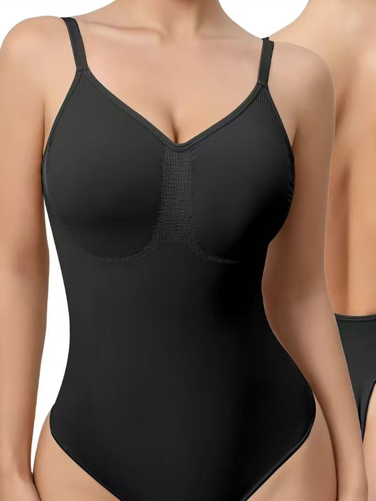 V Neck Seamless Thong Breathable Tummy Control Shapewear