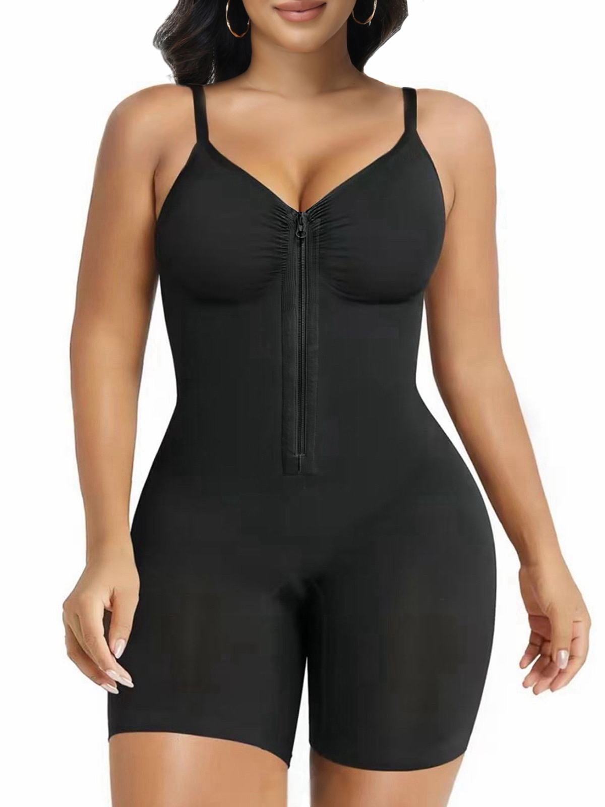 Women's High Elastic Zipper Adjustable Straps Breathable Mesh Design Tummy Control Body Shaper