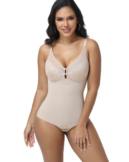 Lace Deep V Keyhole Cutout Bodysuit