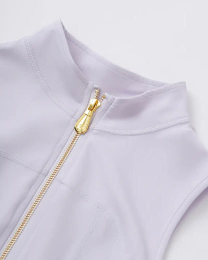 Gold Zipper Vest And Shorts Yoga Set