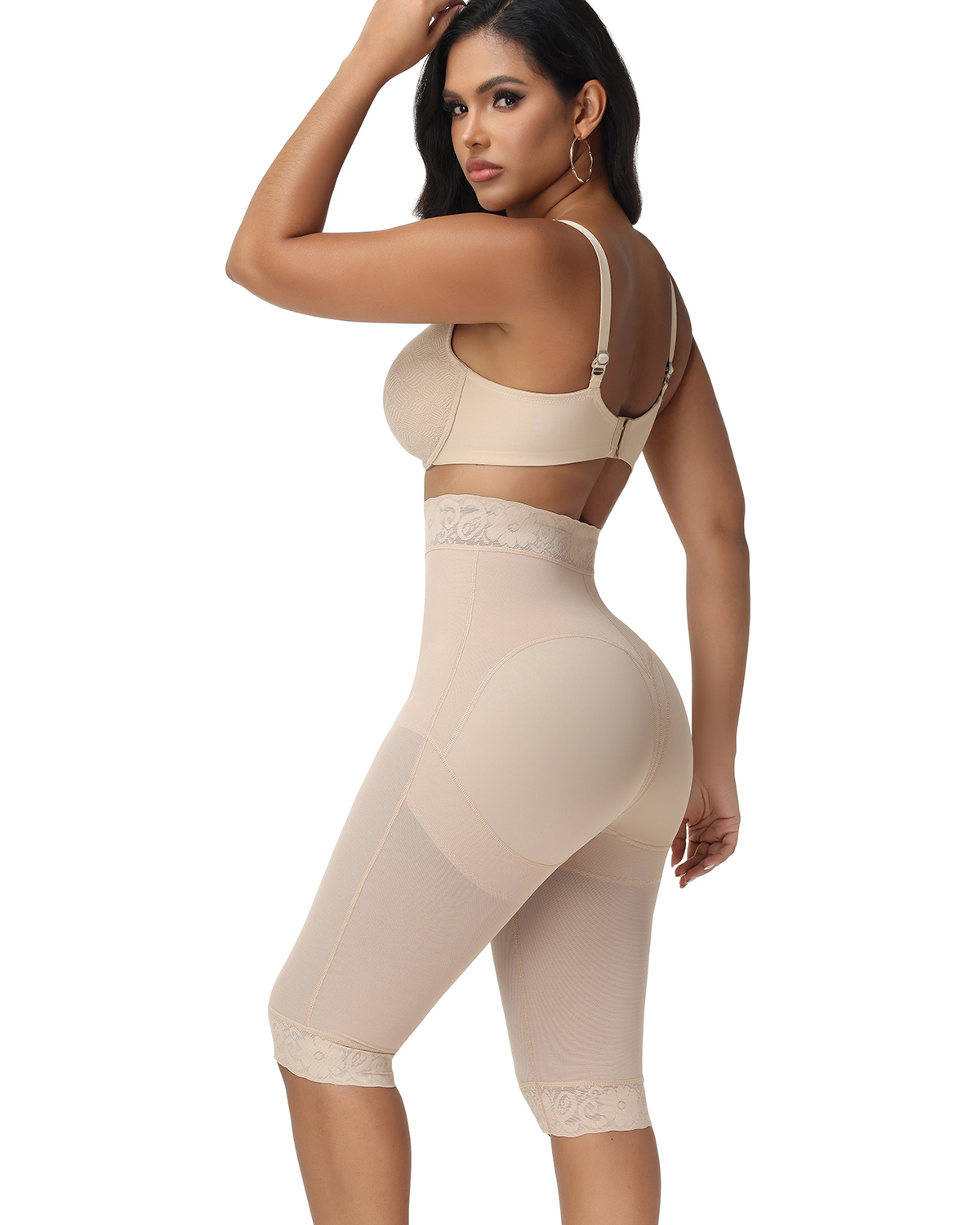 High Waisted Lace Trim Tummy Control Thigh Slimmer