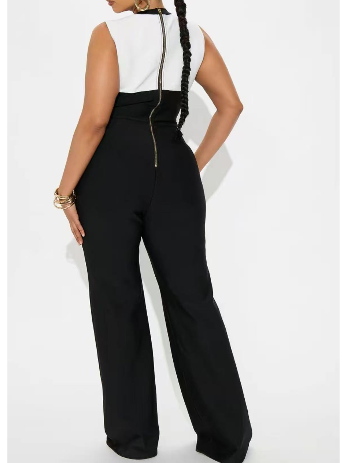 Black And White Splicing Casual Professional Jumpsuit