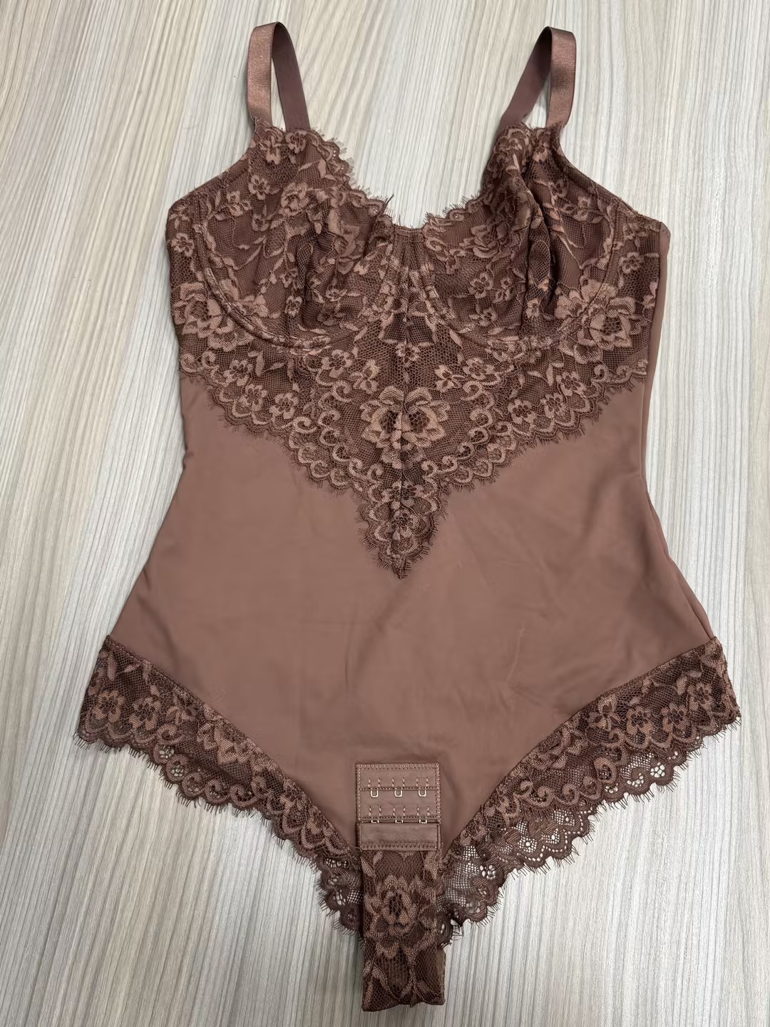 Front & Back Deep V Lace Trim Shapewear Bodysuit
